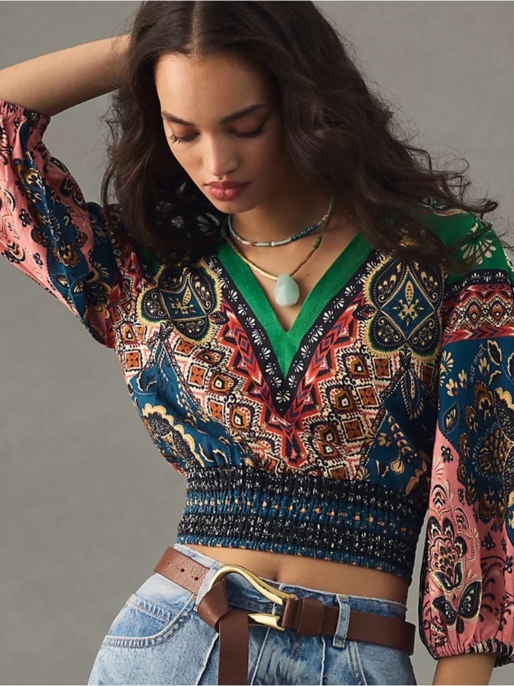 FARM Rio Deep-V Puff-Sleeve Top Smocked Waist   Anthropologie. Sold out.